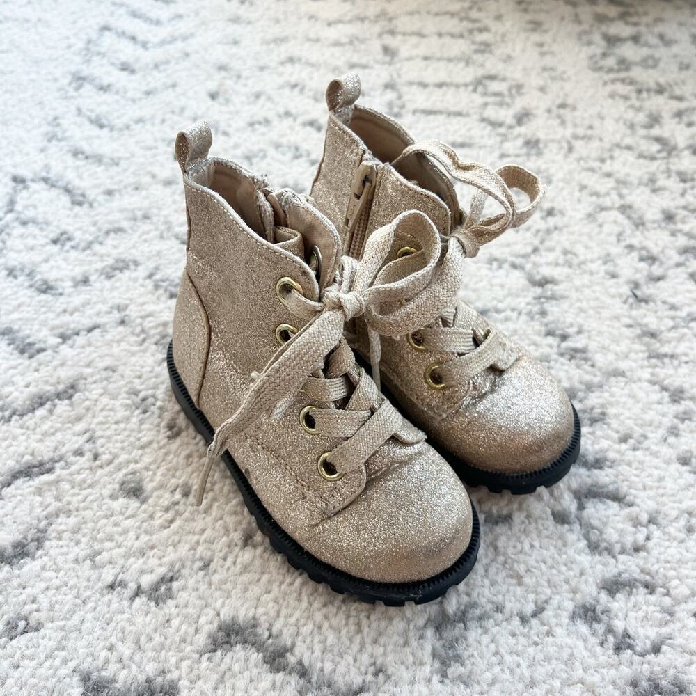 Cat and Jack Gold Glitter Combat Boots 7C